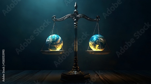 Justice scales with Earth globes