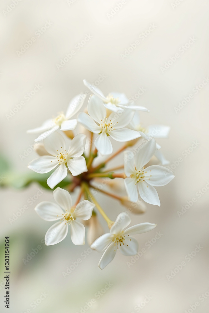Tranquil scene of pure white jasmine flowers accompanied by a misty background 