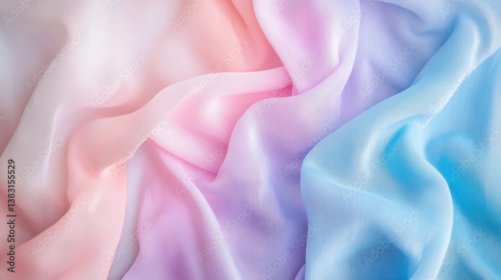 Obraz premium Close-Up of Smooth Pink and Blue Gradient Silk Fabric with Gentle Folds and Light Reflections