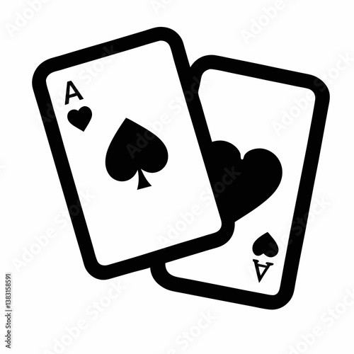 Illustration of four playing cards with aces, hearts, spades, and clubs on a white background, symbolizing luck, gambling, and casino games