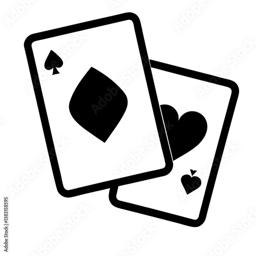 Illustration of four playing cards with aces, hearts, spades, and clubs on a white background, symbolizing luck, gambling, and casino games