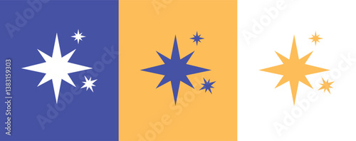 Stars set with Different Background realistic style. Metallic yellow stars from different angles. Leadership, game award, customer feedback symbol vector illustration isolated on white background