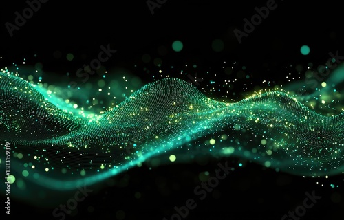Abstract digital wave of shimmering particles