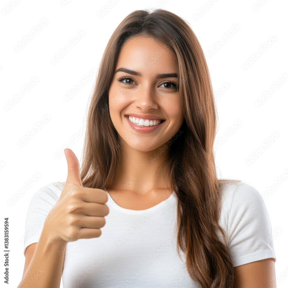 Smiling woman giving thumbs up isolated on transparent background Smiling woman giving thumbs up isolated on transparent background