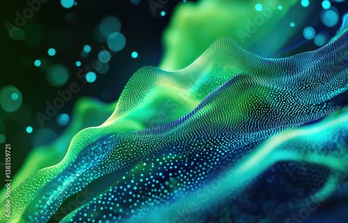 Abstract digital wave forms in teal and lime green