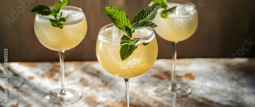 Hugo Spritz cocktail prepared with elderflower liqueur and topped with mint leaves