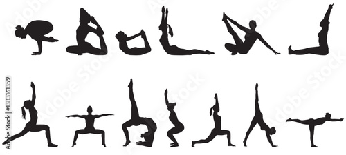 yoga silhouettes collection on transparent background 