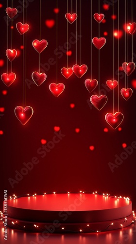 Decorative Heart Display for Romantic Celebration With Lights and Stage Platform