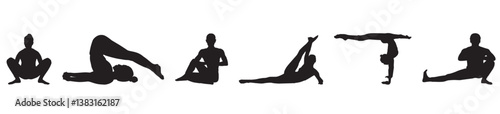 Group of woman performing yoga in transparent background. 
