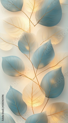Luminous Blue Leaves Illuminated on a Soft Background in a Stylish Decor Setting