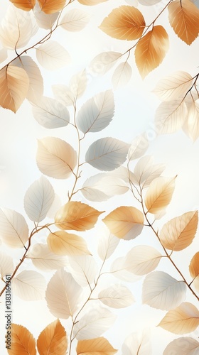 Autumn Leaves Design Showcasing Soft Hues and Delicate Branches in an Abstrac...