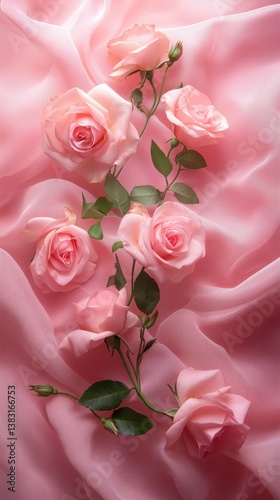 Pink Roses Arranged on Soft Fabric Create a Delicate and Elegant Composition ...