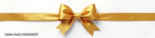 Shiny gold bow with intricate detailing on white background, decoration, ribbon