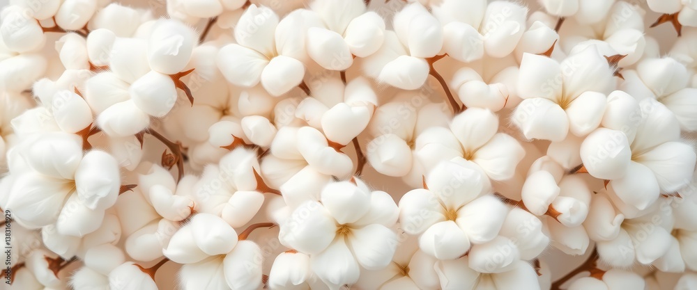 Soft, fluffy white cotton flower blossoms forming a seamless texture, pattern, surface Soft, fluffy white cotton flower blossoms forming a seamless texture, pattern, surface