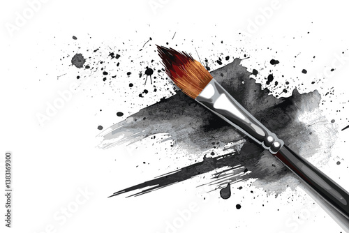 Black watercolor hand painted brush strokes isolated on white background and texture 