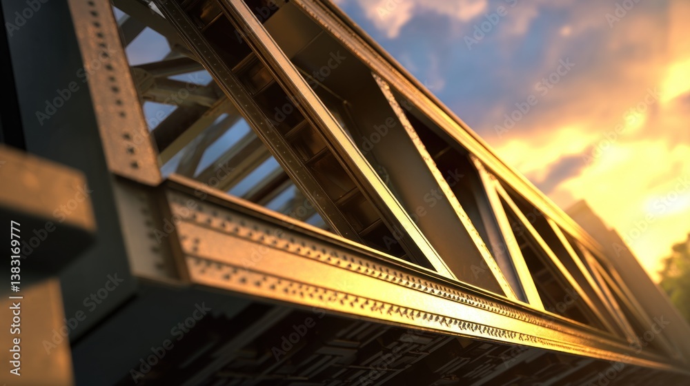 Naklejka premium Sunset over the bridge captivating urban landscape cityscape photography evening light low angle aesthetic beauty