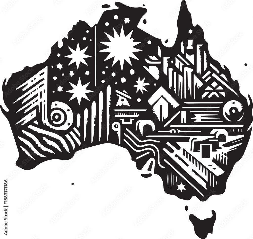 Fototapeta premium Clean Black-and-White Vector Map of Australia with Sharp Borders and Minimal Detail