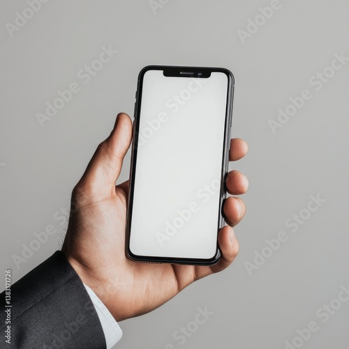 Hand holding a blank smartphone
