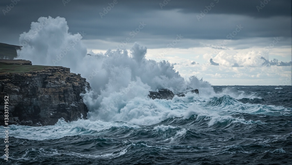 Dramatic ocean waves crash against rugged cliffs under a stormy sky capturing the raw power of nature Dramatic ocean waves crash against rugged cliffs under a stormy sky capturing the raw power of nature