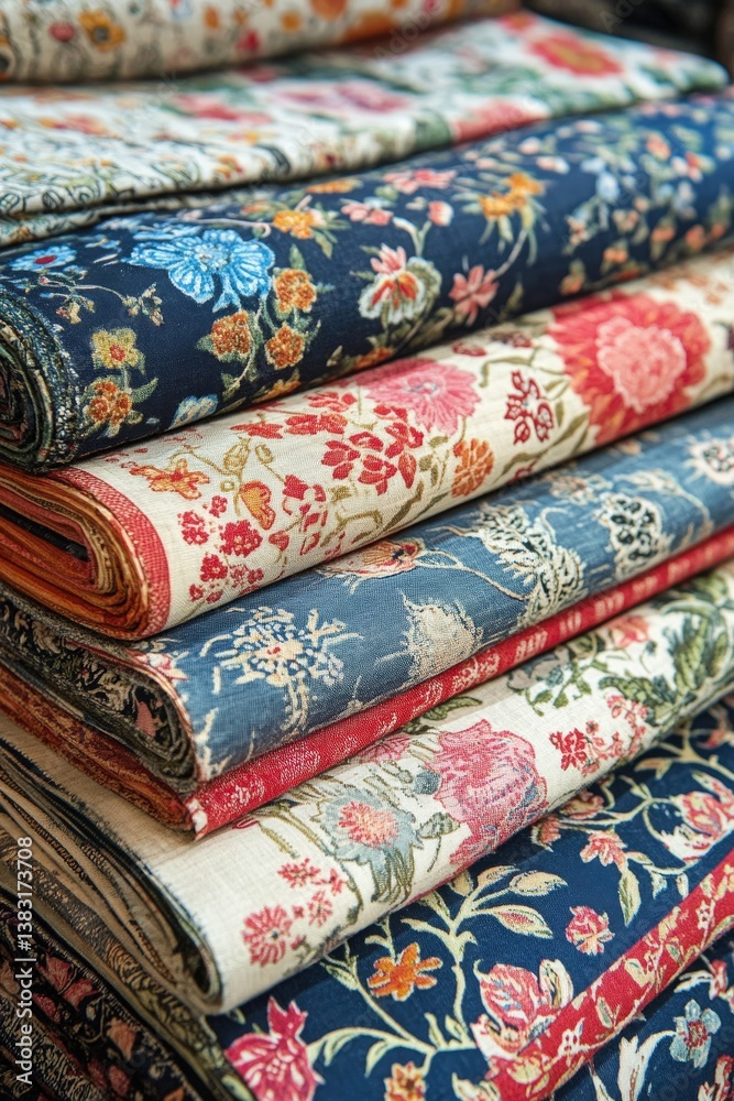 Traditional textile prints with floral and ornamental designs