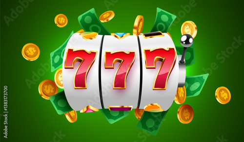 Slot machine wins the jackpot. 777 Big win concept. Casino jackpot.