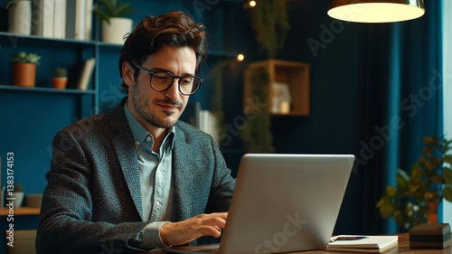 Remote Worker Participating in a Virtual Meeting Using Laptop