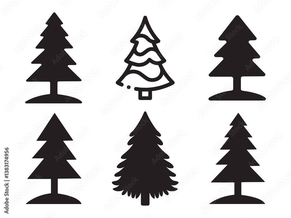Set of Stylized Christmas Tree Vectors for Seasonal Designs Set of Stylized Christmas Tree Vectors for Seasonal Designs