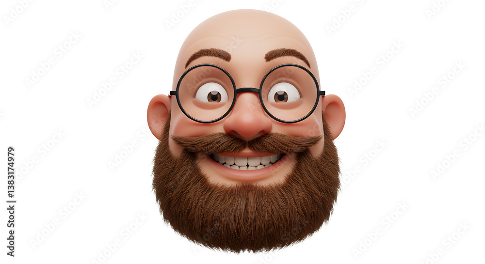 Cheerful Cartoon Character Smiling with Glasses and Beard for Fun Designs Cheerful Cartoon Character Smiling with Glasses and Beard for Fun Designs