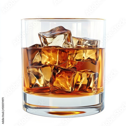 Amber liquor with ice cubes
