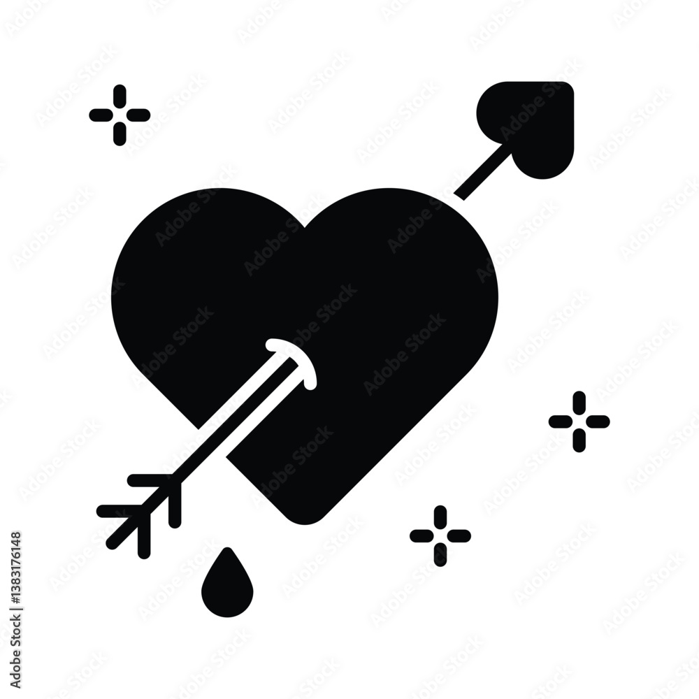 A handy glyph style icon depicting cupid heart A handy glyph style icon depicting cupid heart