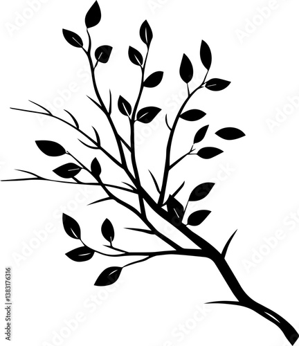 Foto black and white silhouette of a twig with leaves, minimalist vector illustration