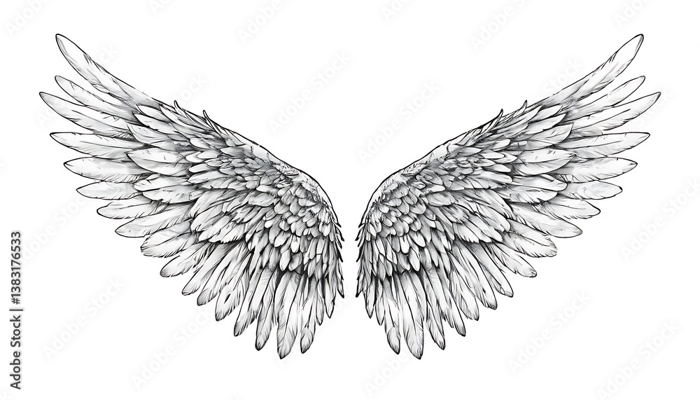 Obraz premium angel wings sketches hand drawn line illustration,wing, angel, celtic, eagle, fantasy, feather, flying, freedom, graphic, label, outline, religion, tattoo, classic, drawing, gothic, 23