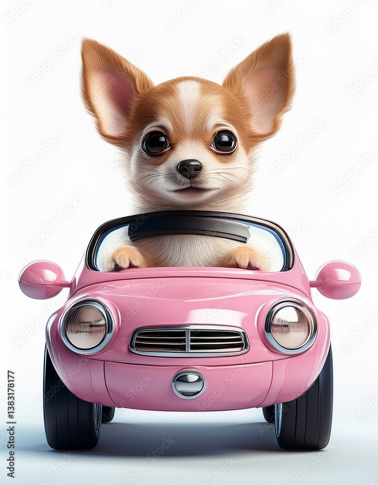 Fototapeta Chihuahua im pinke Auto