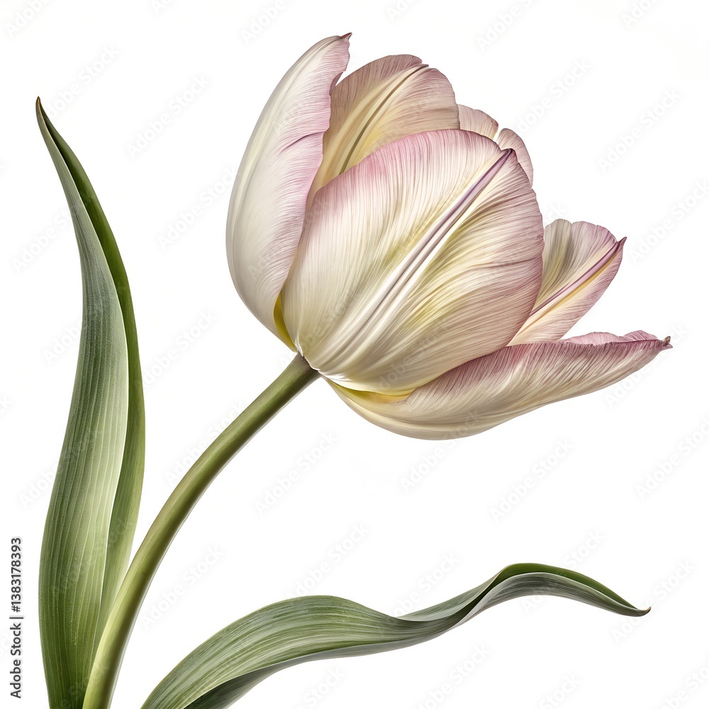 Tulip flowers, single tulip in full bloom, hyper-realistic, ultra-detailed petals and stem, soft natural lighting, high resolution, white background Tulip flowers, single tulip in full bloom, hyper-realistic, ultra-detailed petals and stem, soft natural lighting, high resolution, white background