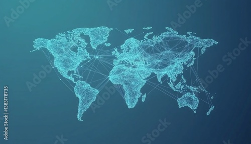 Fototapeta Naklejka Na Ścianę i Meble -  Abstract digital illustration of a world map with network connections