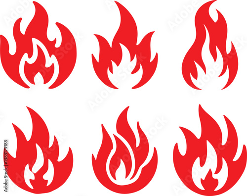 Fire icon silhouette vector set