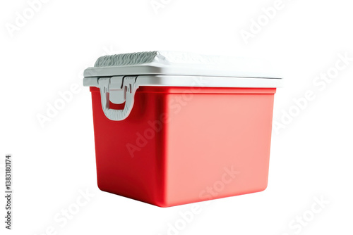 Bright red cooler ready for outdoor adventures, picnics, or beach trips during sunny days
