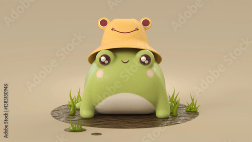 frog wear a hat in a mud 3d