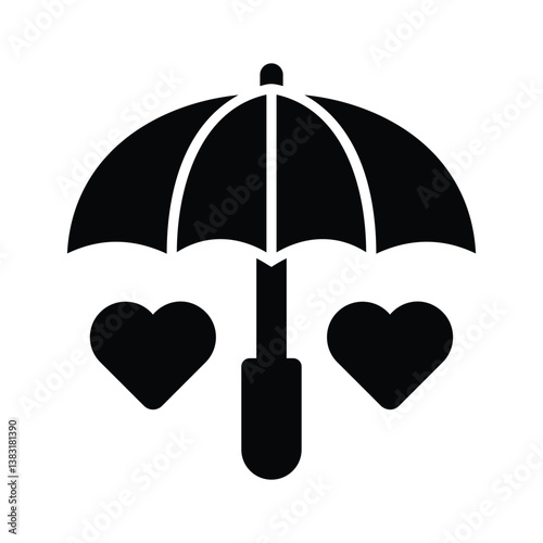 A captivating glyph style icon of rain romance umbrella with hearts