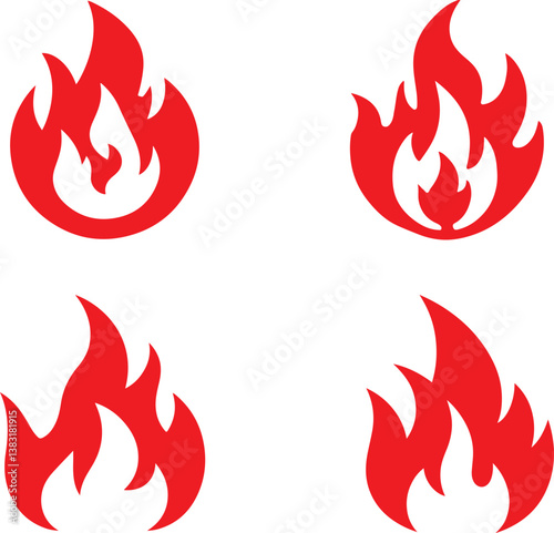 Fire icon silhouette vector set