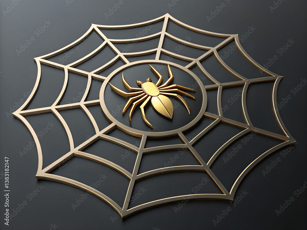 Obraz premium A golden spider sits in the center of a decorative spider web