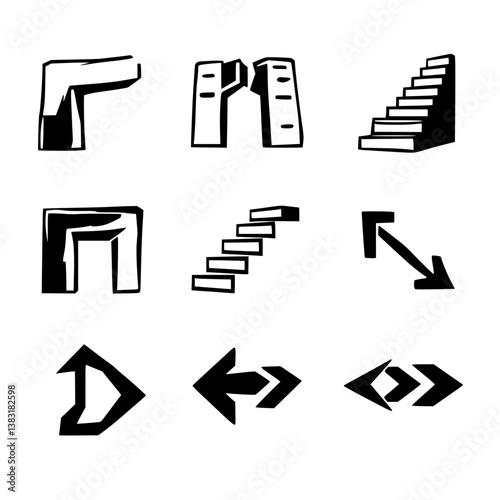 Geometric Black and White Icon Set - Modern Abstract Vector Symbols for Creative Designs