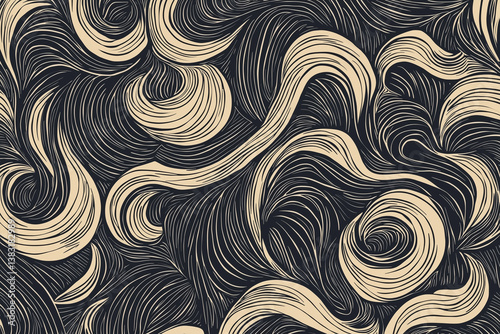 Obraz na płótnie Minimalist textile pattern featuring flowing swirls and curves in contrasting color scheme. design evokes sense of movement and elegance, perfect for various applications w salonie