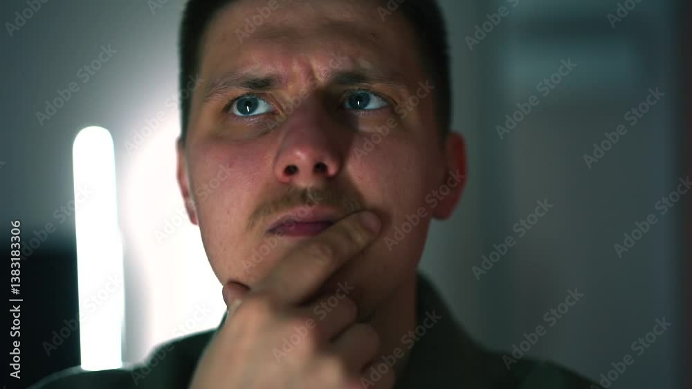 Un hombre pensativo se encuentra en una habitación oscura.
Un hombre está pensando y reflexionando sobre algo. Un hombre pensativo se encuentra en una habitación oscura.
Un hombre está pensando y reflexionando sobre algo.