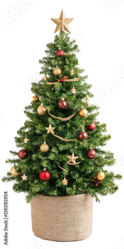 Decorated Christmas Tree on transparent background