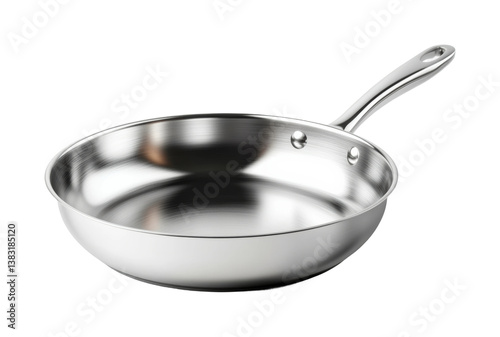 Cooking action with stainless steel frying pan kitchen isolated on transparent background