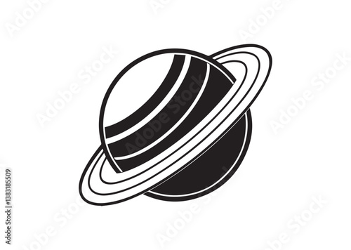 Planet Saturn with planetary ring vector cosmos and planet silhouette Vector