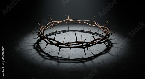 Crown of Thorns on Rough Surface Lit by a Single Spotlight Religious Symbol
