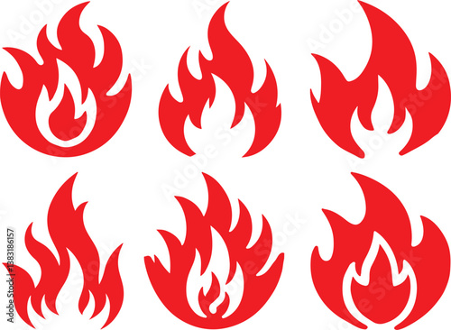Fire icon silhouette vector set