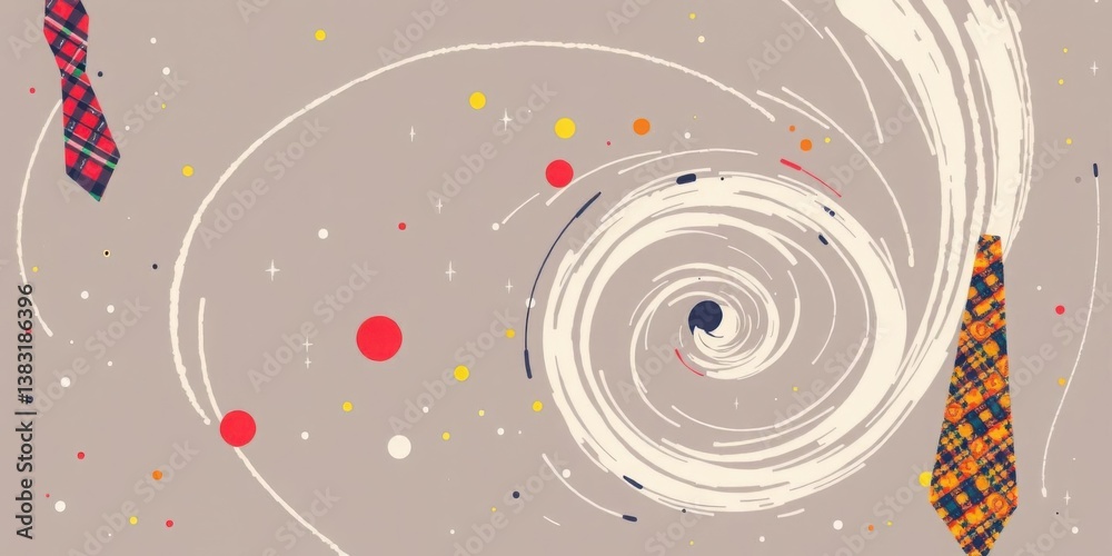 Obraz premium Abstract Swirling Vortex with Ties Colorful Dots and Stars Background